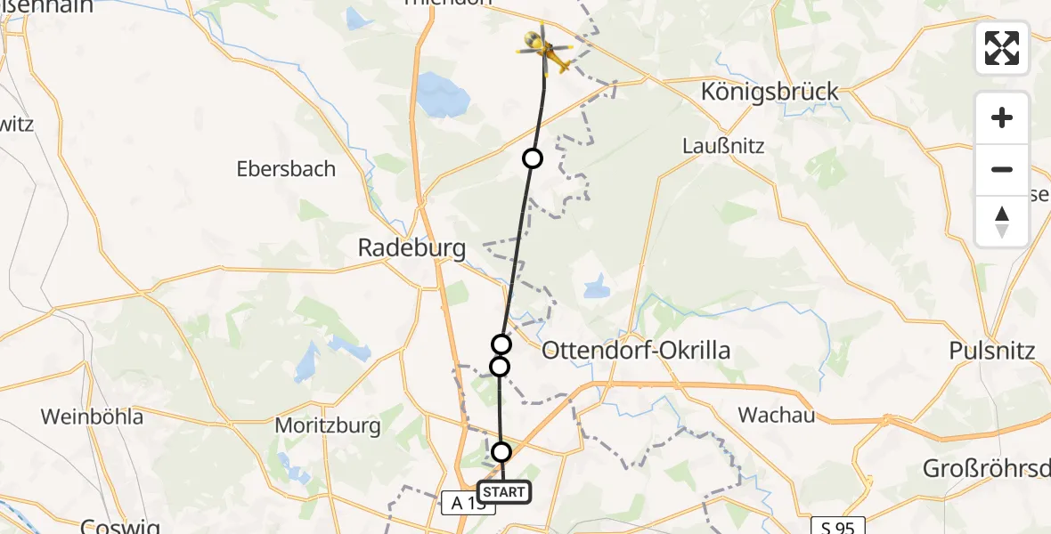 Flugroute Rettungshubschrauber Dresden Flughafen - Thiendorf, 24 April 2026, 08:39