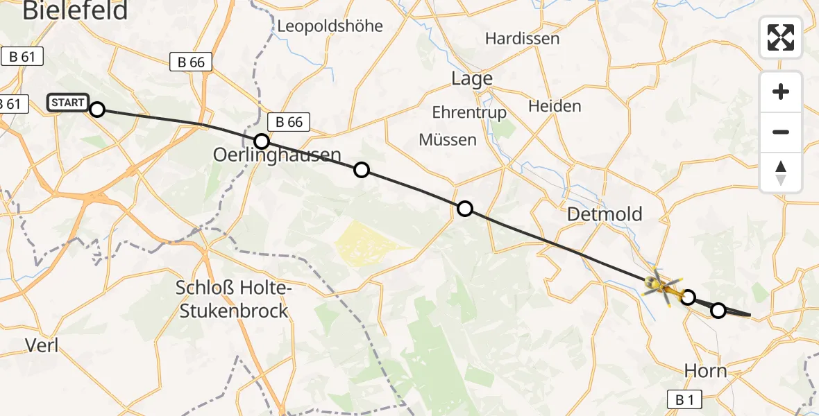 Flugroute Rettungshubschrauber Luftrettungszentrum Bielefeld - Detmold, 24 April 2026, 08:41