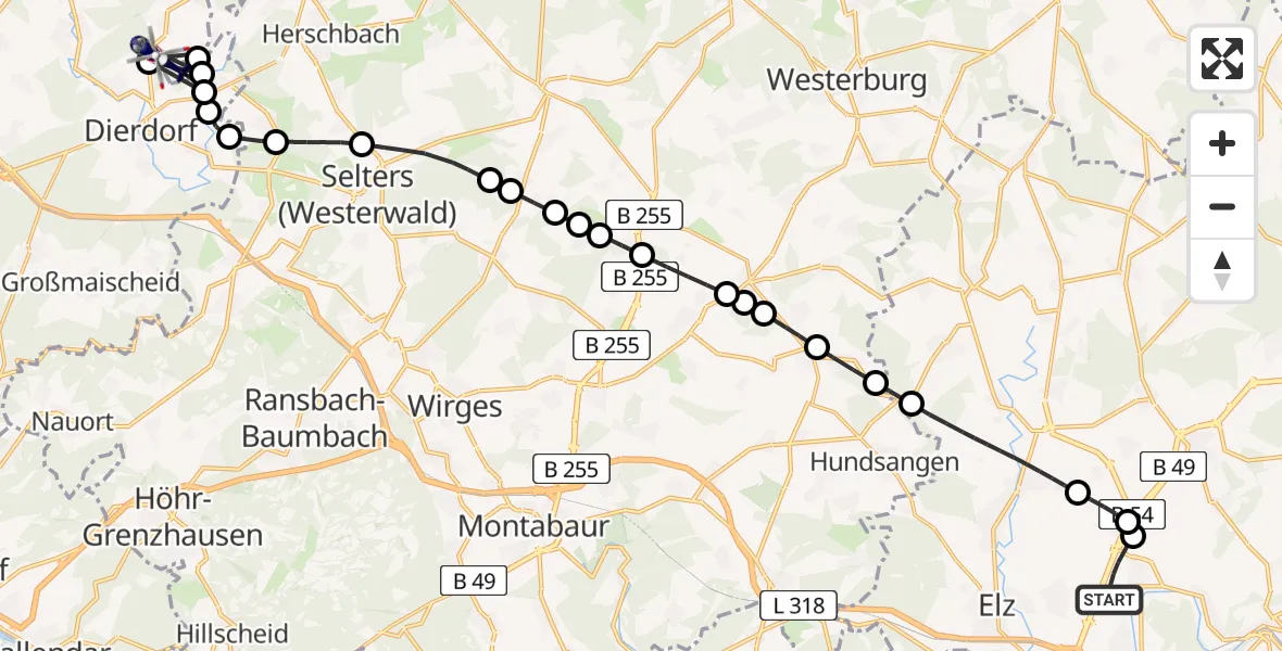 Flugroute Polizeihubschrauber Limburg a.d.Lahn - Dierdorf, 24 April 2026, 08:41