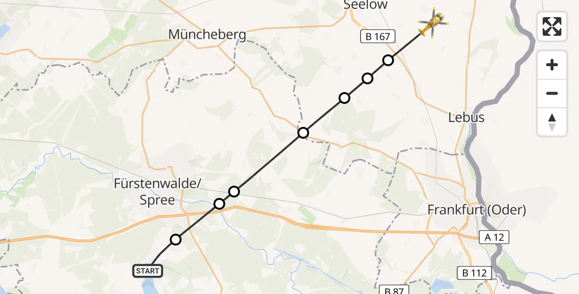 Flugroute Rettungshubschrauber Bad Saarow - Lindendorf, 24 April 2026, 08:42