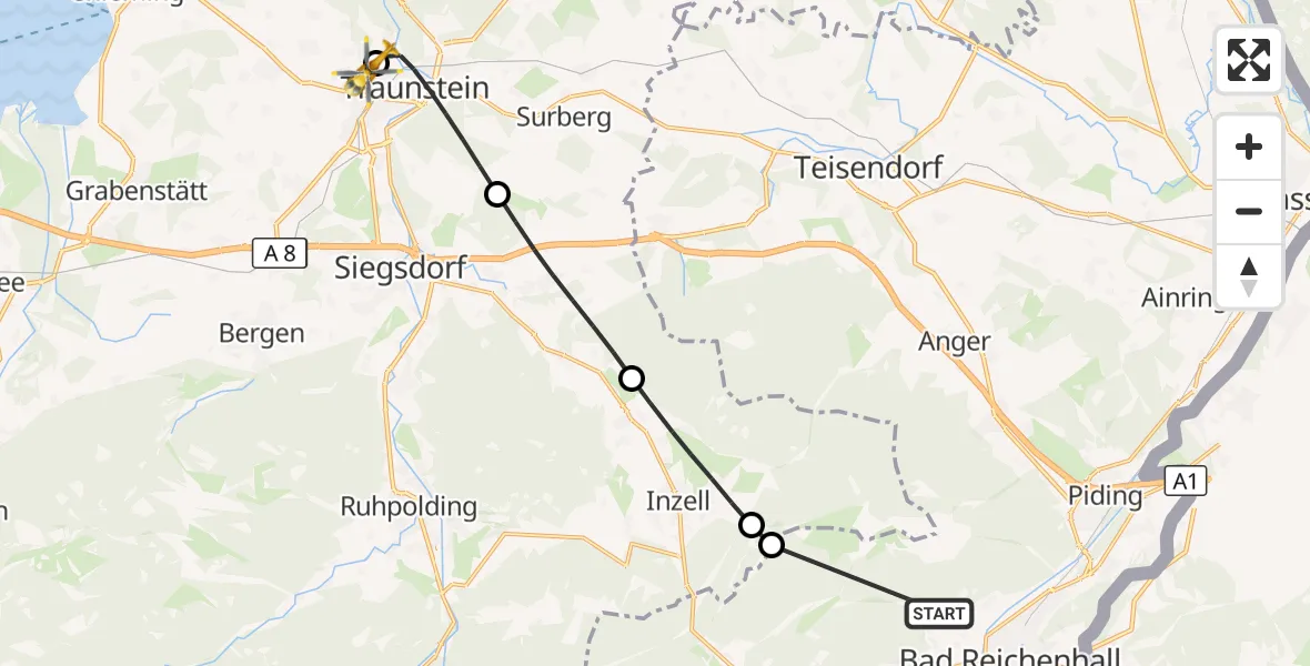 Flugroute Rettungshubschrauber Bad Reichenhall - Traunstein Hospital, 24 April 2026, 08:43