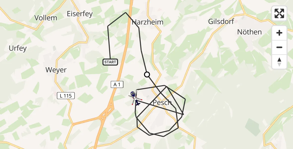 Flugroute Polizeihubschrauber Mechernich - Nettersheim, 24 April 2026, 08:45