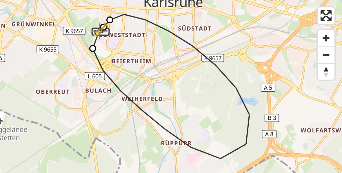 Flugroute Rettungshubschrauber Sankt Vincentius Hospital - Sankt Vincentius Hospital, 24 April 2026, 08:45