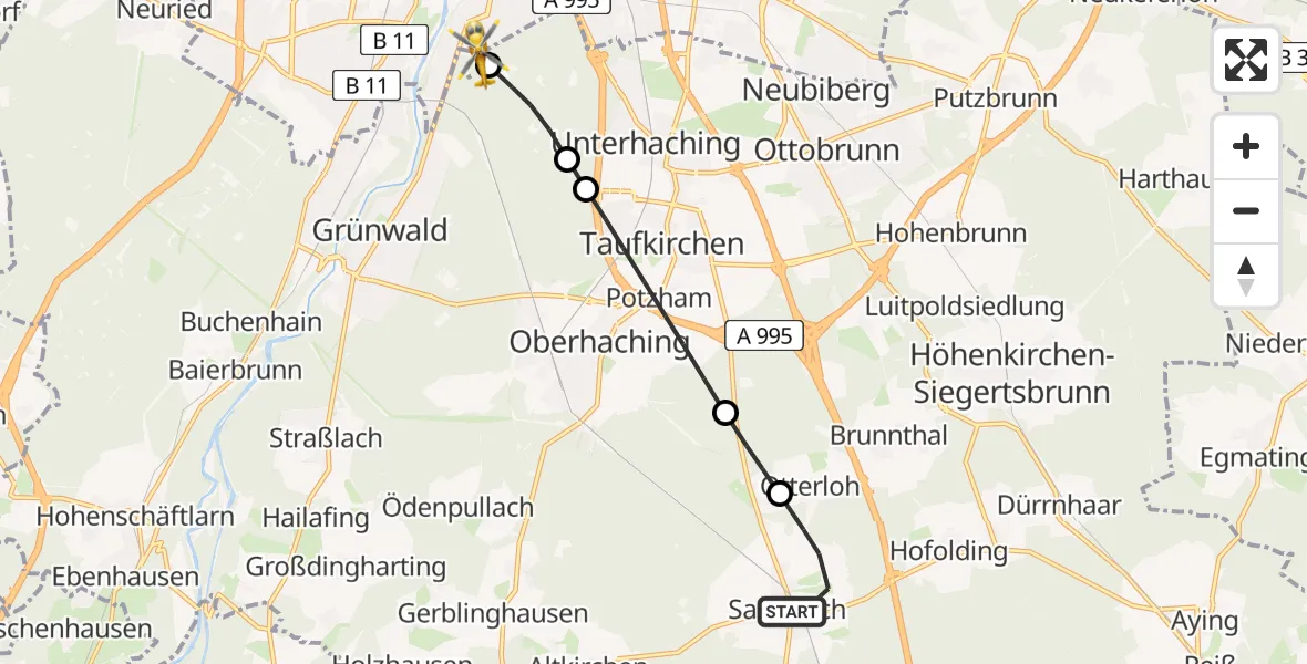 Flugroute Rettungshubschrauber Sauerlach - ADAC Air Rescue Center Hubschrauberlandeplatz (Christoph 1), 24 April 2026, 08:49