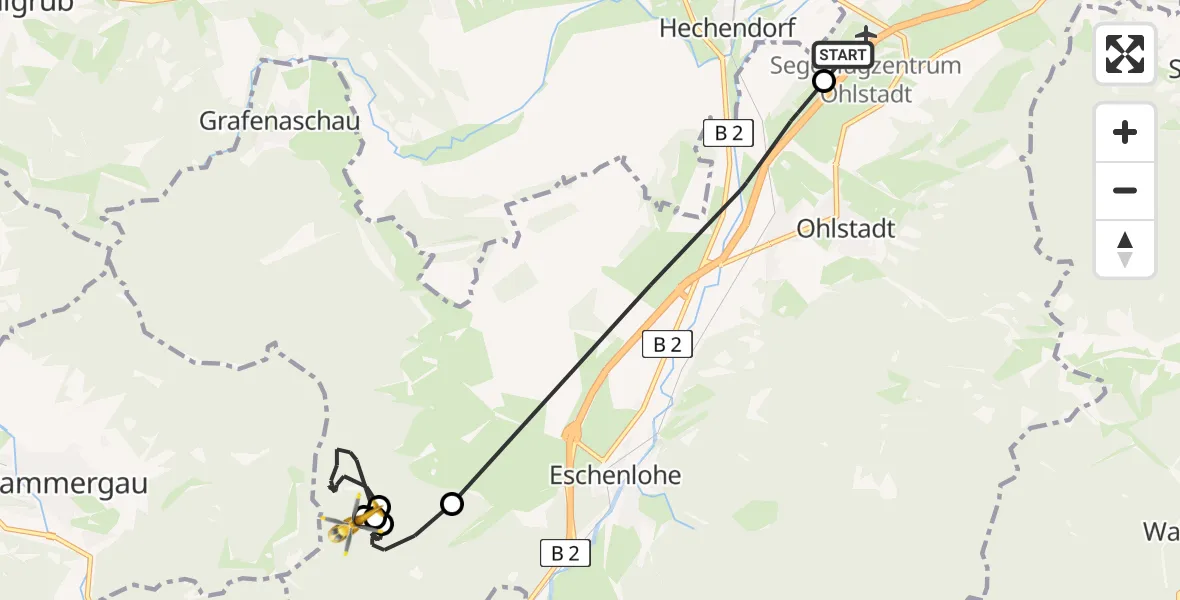 Flugroute Rettungshubschrauber Ohlstadt Flugplatz - Eschenlohe, 24 April 2026, 08:49