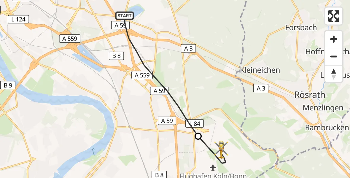 Flugroute Ambulanzhubschrauber Köln - Köln Bonn Flughafen, 24 April 2026, 08:54