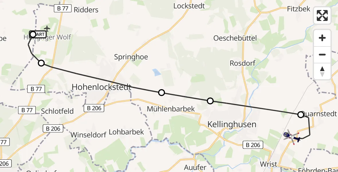 Flugroute Polizeihubschrauber Hohenlockstedt - Kellinghusen, 24 April 2026, 08:53