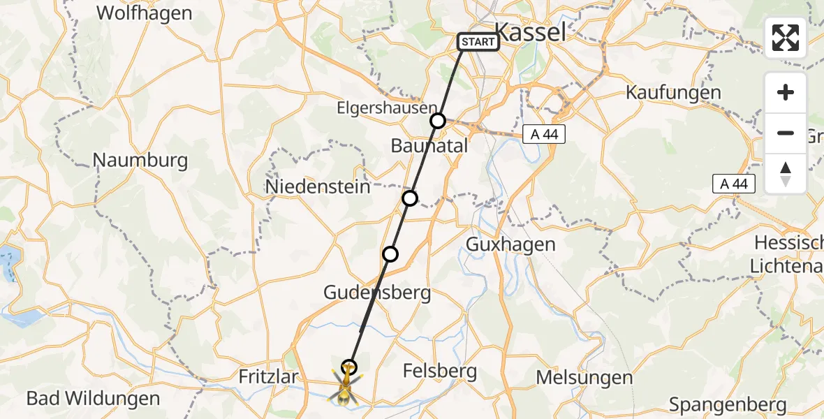 Flugroute Rettungshubschrauber Kassel - Fritzlar, 24 April 2026, 08:54