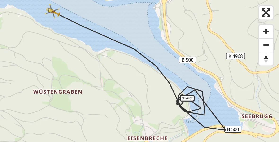 Flugroute Ambulanzhubschrauber Schluchsee - Schluchsee, 24 April 2026, 08:54