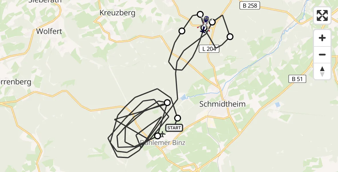 Flugroute Polizeihubschrauber Dahlemer Binz Flugplatz - Hellenthal, 24 April 2026, 08:55