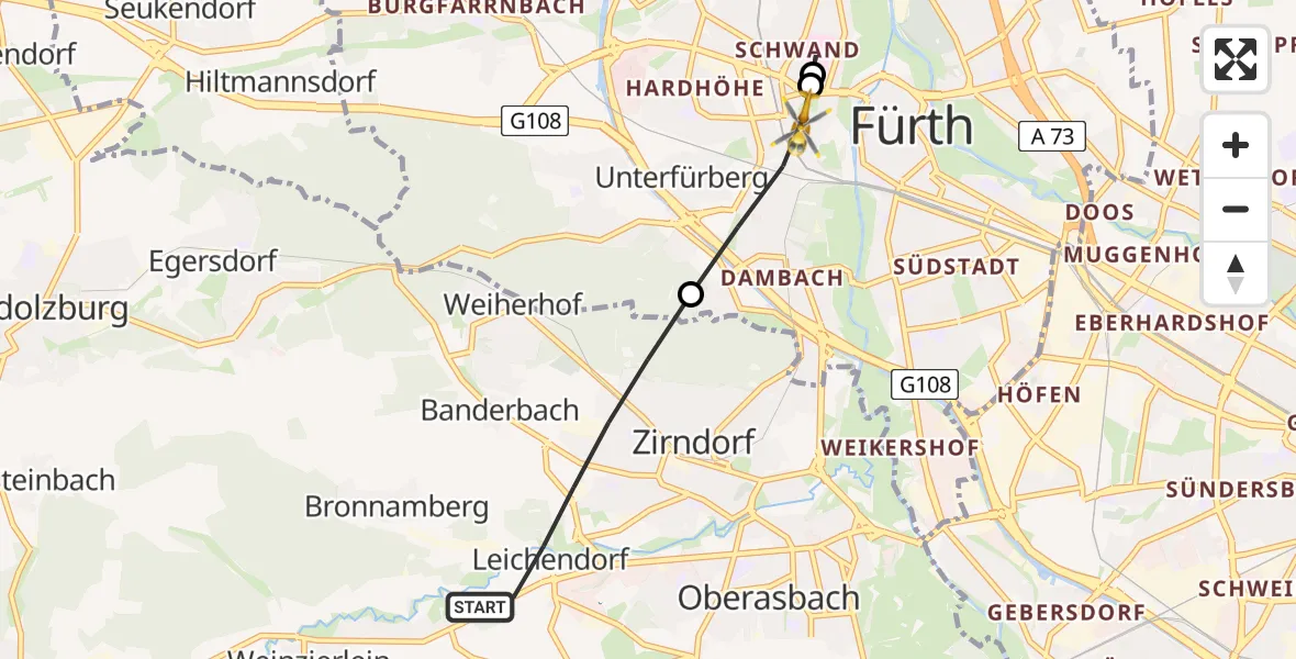 Flugroute Rettungshubschrauber Zirndorf - Fürth, 24 April 2026, 08:55