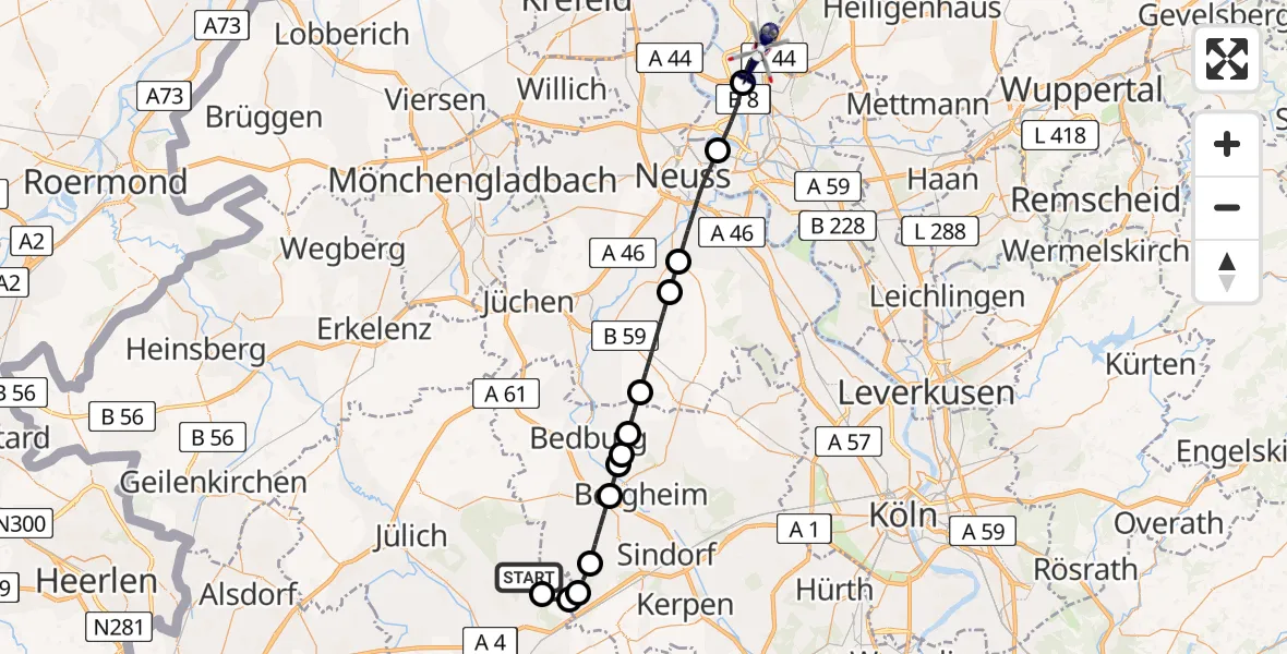 Flugroute Polizeihubschrauber Niederzier - Düsseldorf Flughafen, 24 April 2026, 09:02