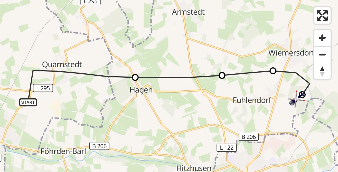 Flugroute Polizeihubschrauber Quarnstedt - Bad Bramstedt Hubschrauberlandeplatz, 24 April 2026, 09:02