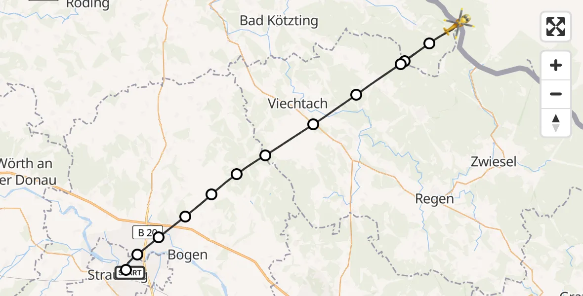 Flugroute Rettungshubschrauber Sankt Elisabeth Hospital Straubing - Lohberg, 24 April 2026, 09:05