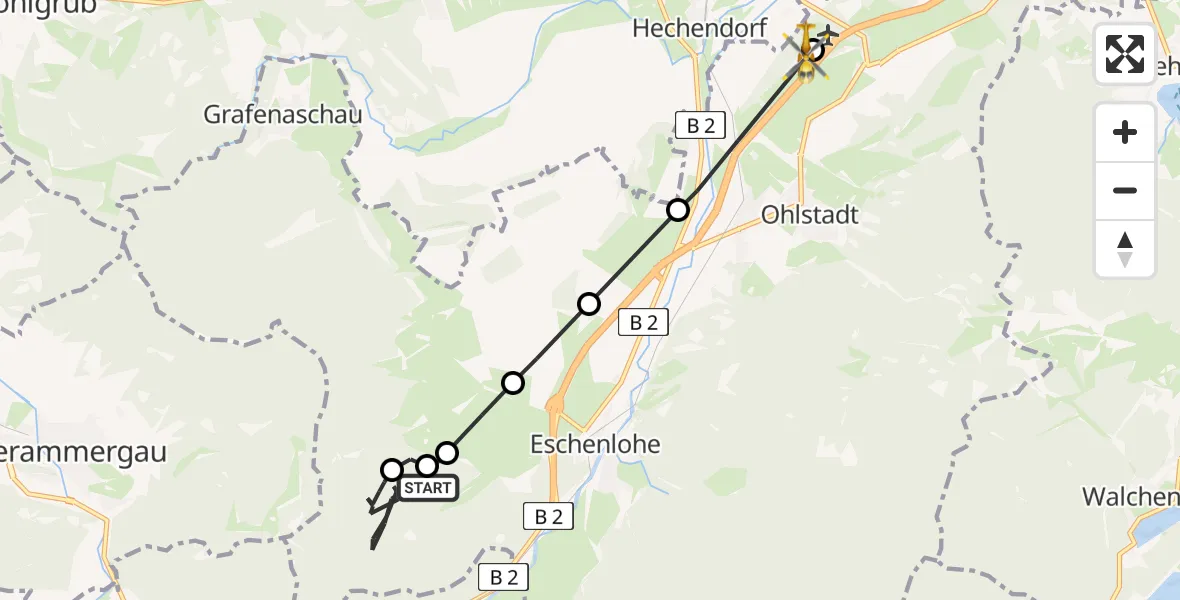 Flugroute Rettungshubschrauber Eschenlohe - Ohlstadt Flugplatz, 24 April 2026, 09:12