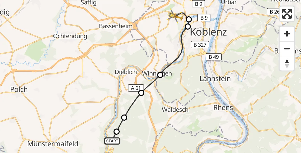 Flugroute Rettungshubschrauber Alken - Koblenz, 24 April 2026, 09:23