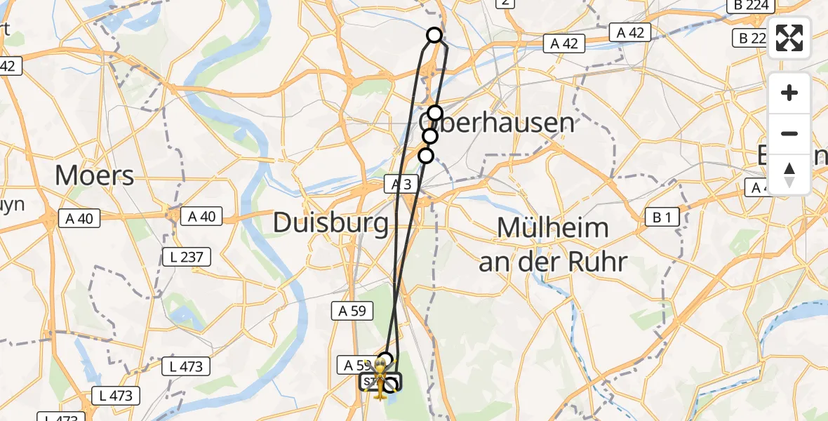 Flugroute Rettungshubschrauber Duisburg Air Rescue Hubschrauberlandeplatz (Christoph 9) - Duisburg Air Rescue Hubschrauberlandeplatz (Christoph 9), 24 April 2026, 09:30