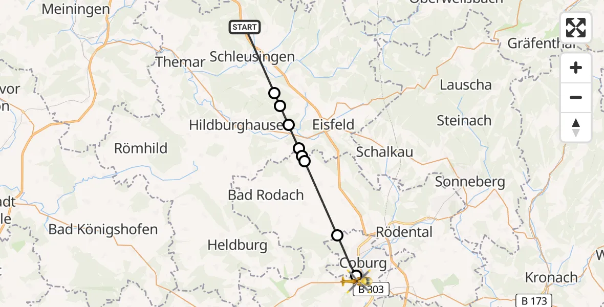 Flugroute Rettungshubschrauber Schleusingen - Ahorn, 24 April 2026, 09:31