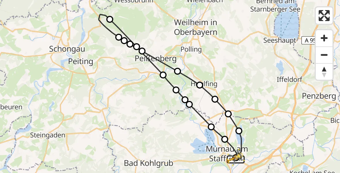 Flugroute Rettungshubschrauber Murnau Accident Hospital - Murnau Accident Hospital, 24 April 2026, 09:34