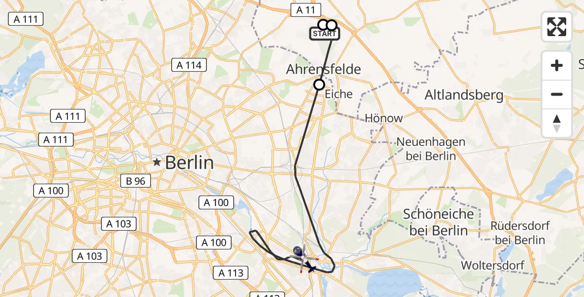 Flugroute Polizeihubschrauber Ahrensfelde Hubschrauberlandeplatz - Berlin, 24 April 2026, 09:34