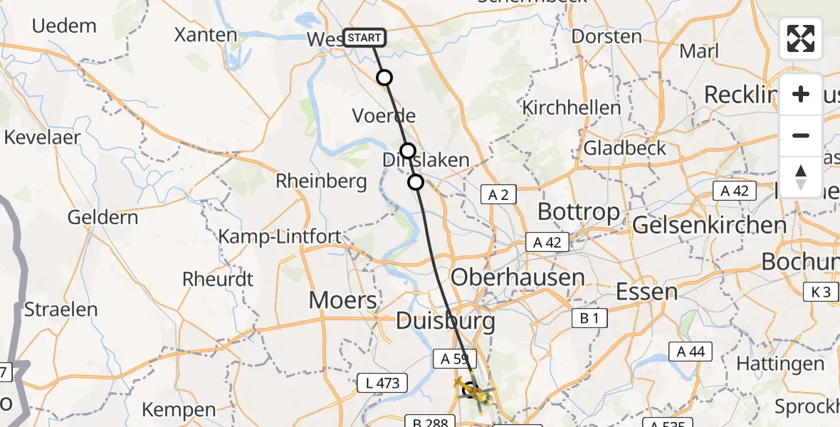 Flugroute Rettungshubschrauber Wesel - Duisburg, 24 April 2026, 09:36