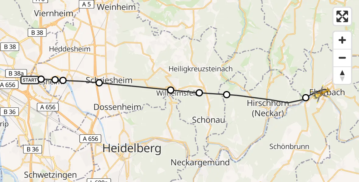 Flugroute Rettungshubschrauber Mannheim - Eberbach, 24 April 2026, 09:38