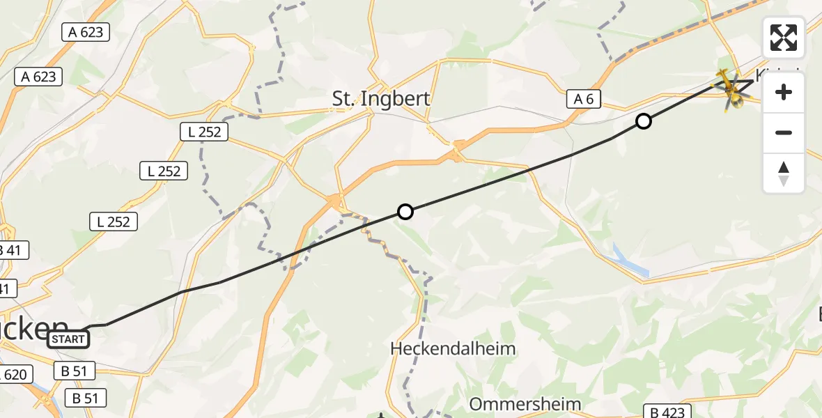 Flugroute Rettungshubschrauber Saarbrücken - Kirkel, 24 April 2026, 09:46