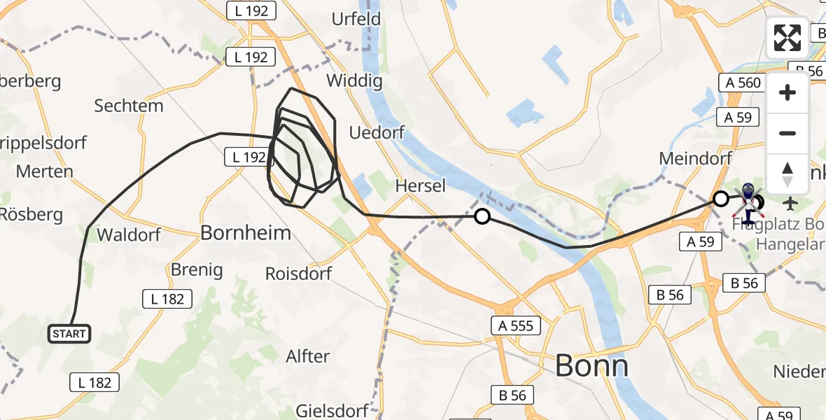 Flugroute Polizeihubschrauber Bornheim - Sankt Augustin, 24 April 2026, 09:48
