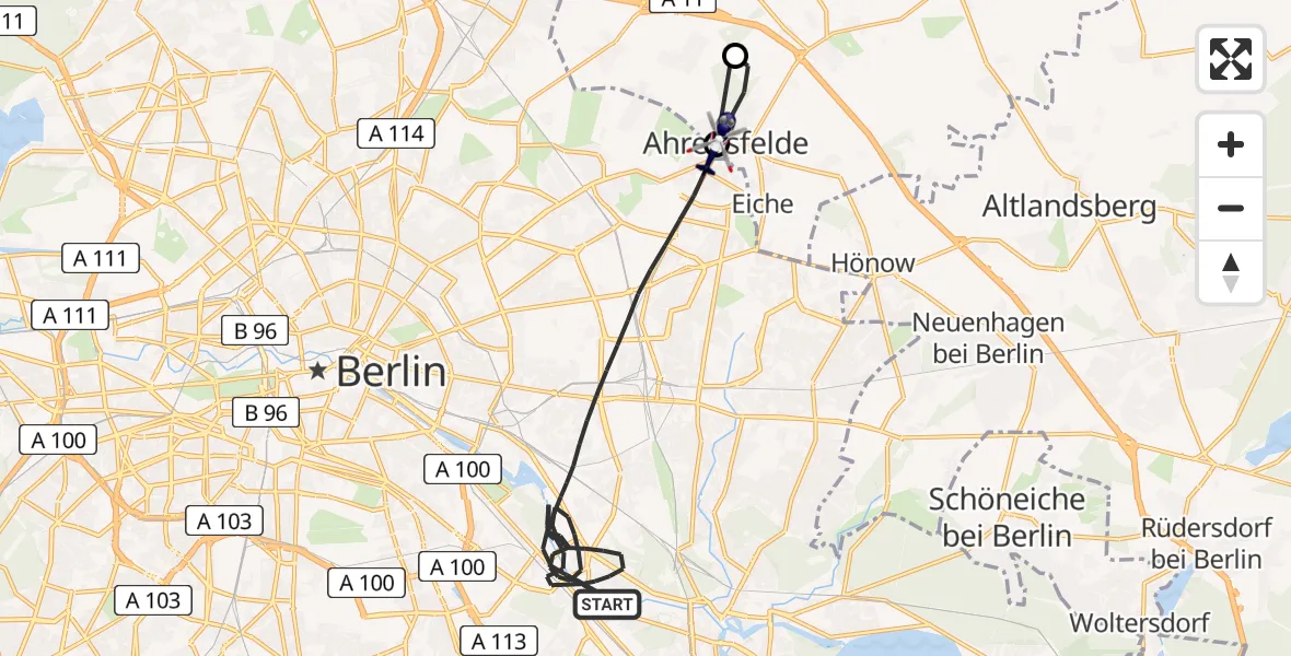 Flugroute Polizeihubschrauber Berlin - Ahrensfelde, 24 April 2026, 09:48