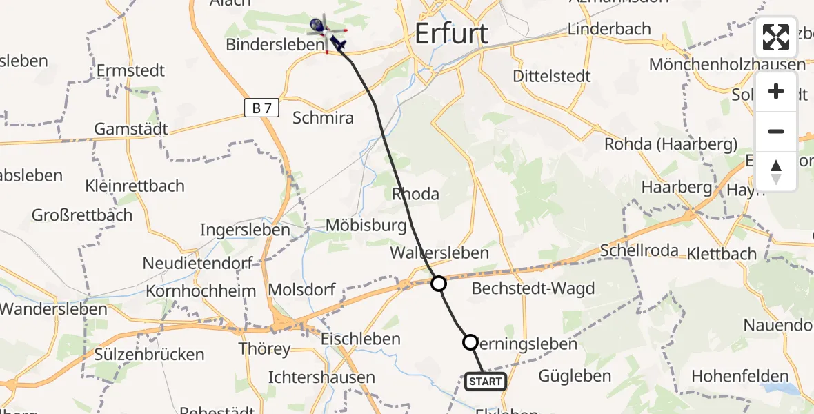Flugroute Polizeihubschrauber Elxleben - Erfurt-Weimar Flughafen, 24 April 2026, 09:53