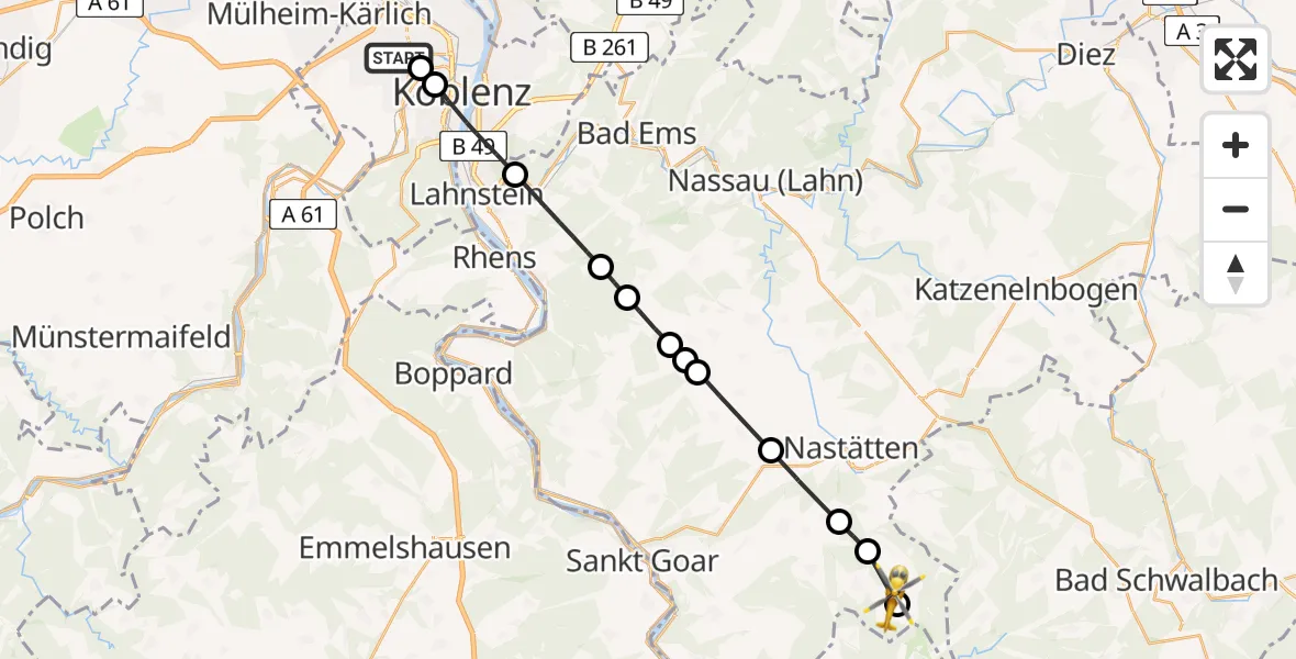 Flugroute Rettungshubschrauber Koblenz - Welterod, 24 April 2026, 09:53