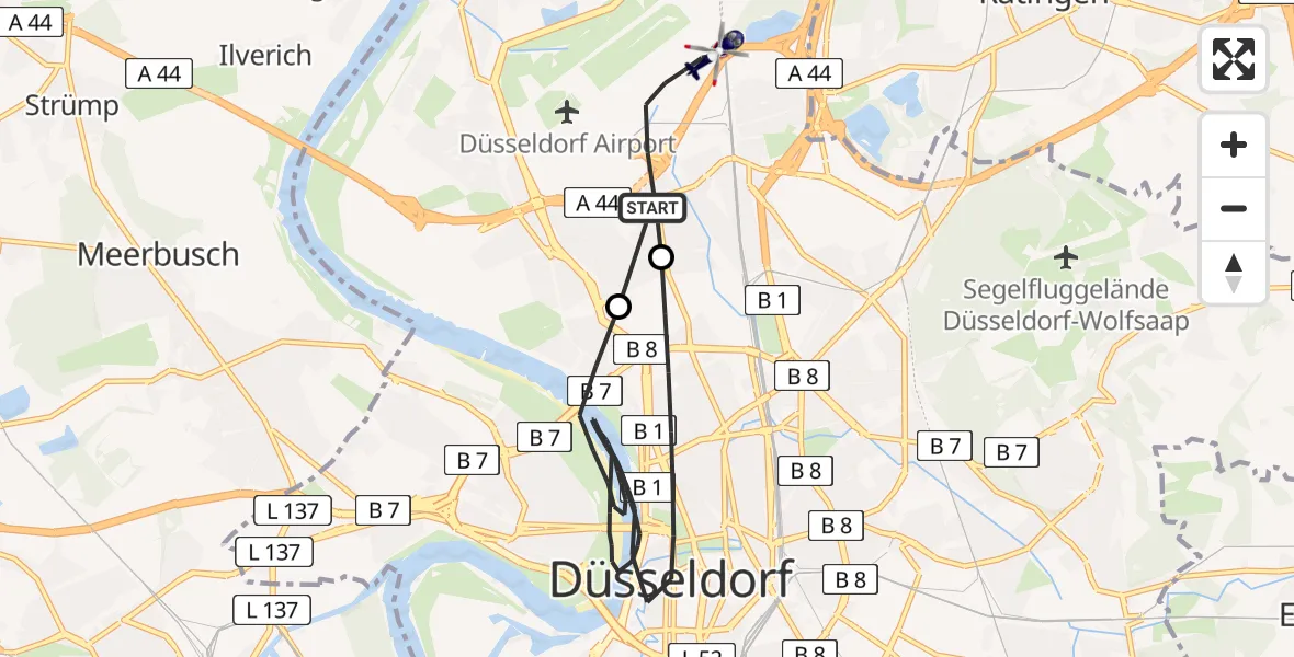 Flugroute Polizeihubschrauber Düsseldorf Flughafen - Düsseldorf Flughafen, 24 April 2026, 09:57