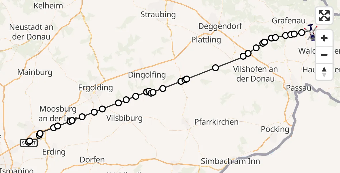 Flugroute Polizeihubschrauber München Flughafen - Freyung, 24 April 2026, 09:57