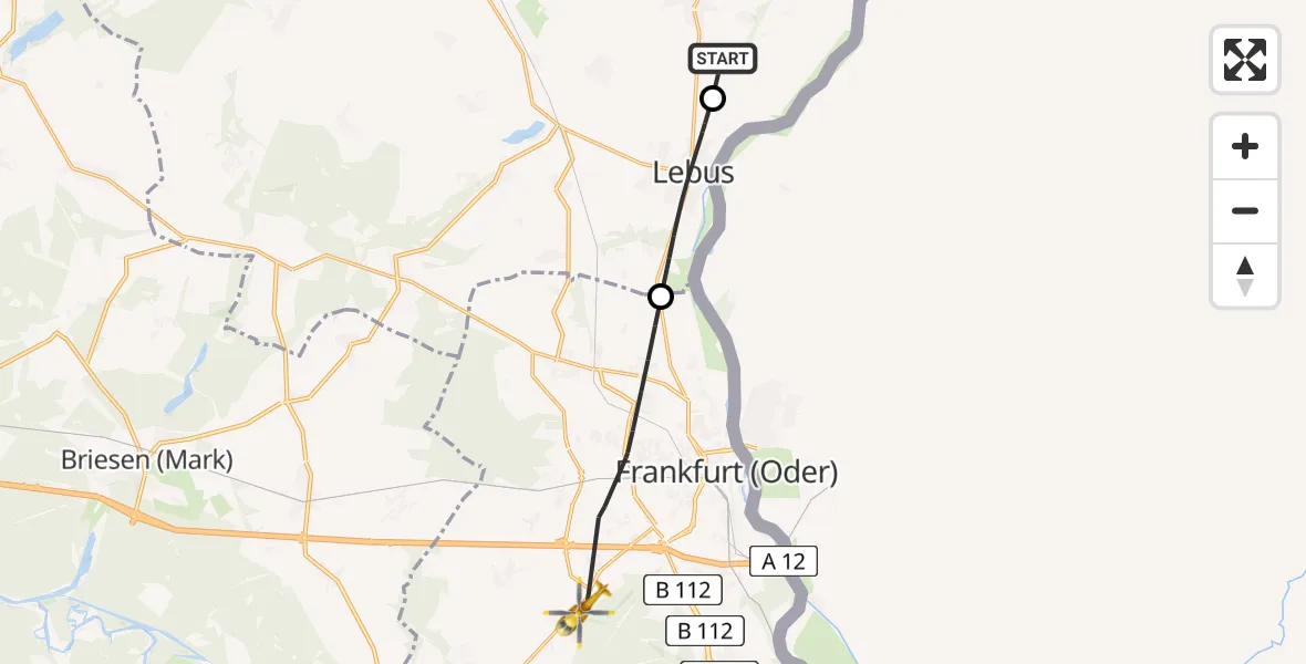 Flugroute Rettungshubschrauber Podelzig - Frankfurt (Oder), 24 April 2026, 09:58