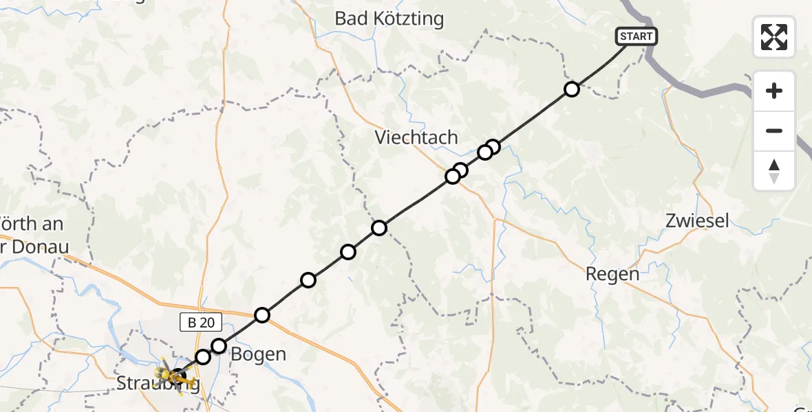 Flugroute Rettungshubschrauber Lohberg - Sankt Elisabeth Hospital Straubing, 24 April 2026, 09:58