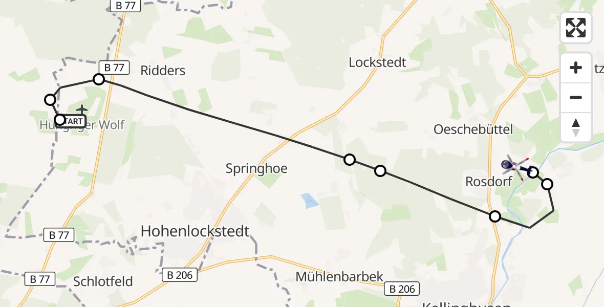 Flugroute Polizeihubschrauber Itzehoe Hungriger Wolf Flugplatz - Rosdorf, 24 April 2026, 09:59