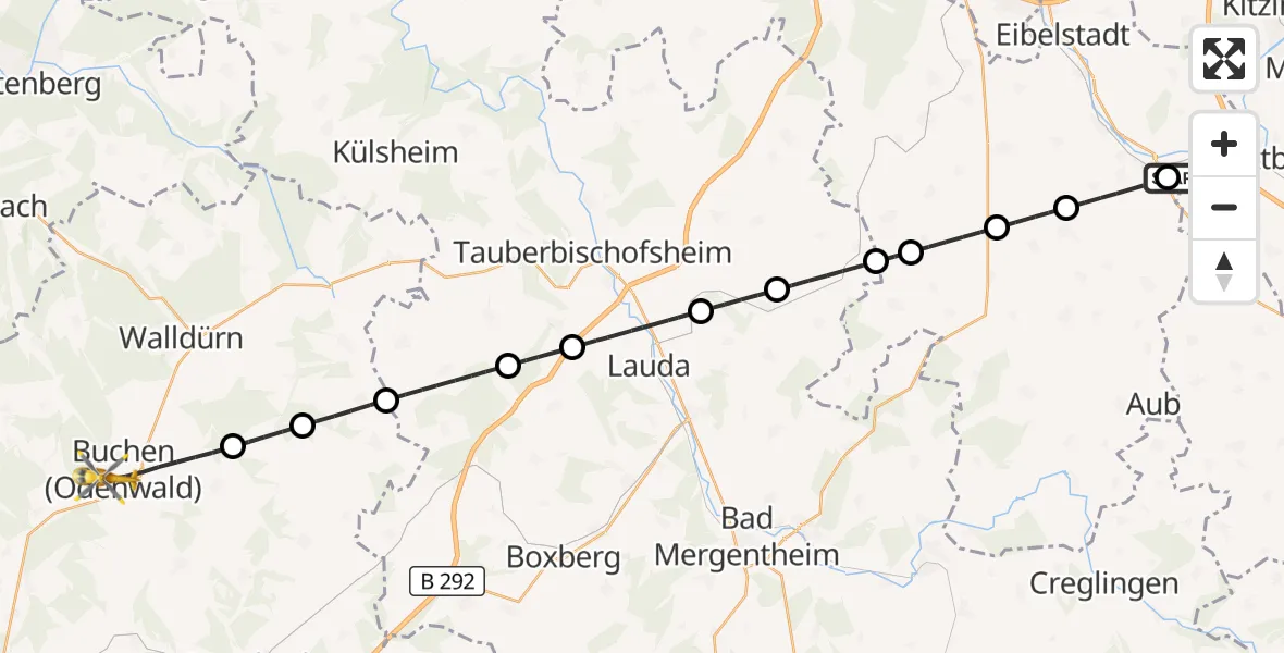 Flugroute Rettungshubschrauber Ochsenfurt Hospital - Buchen (Odenwald), 24 April 2026, 10:03