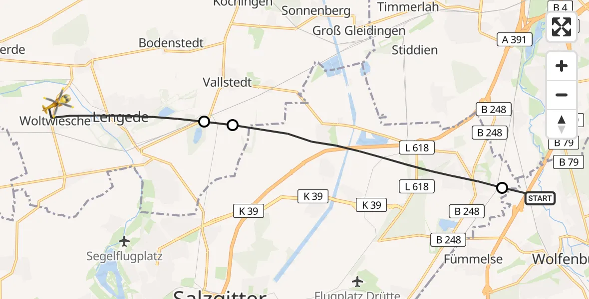 Flugroute Rettungshubschrauber Wolfenbüttel - Lengede, 24 April 2026, 10:06