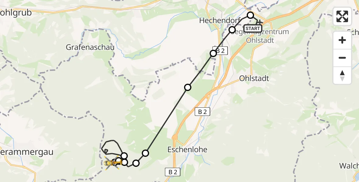 Flugroute Rettungshubschrauber Ohlstadt Flugplatz - Eschenlohe, 24 April 2026, 10:06