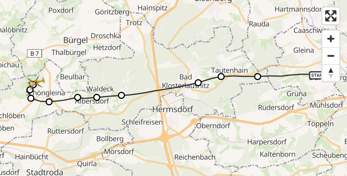 Flugroute Rettungshubschrauber Bad Köstritz - Jena-Schöngleina Flugplatz, 24 April 2026, 10:08