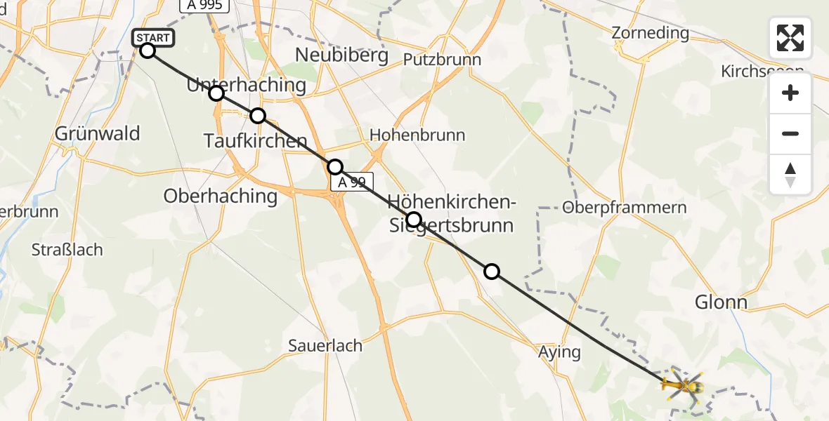 Flugroute Rettungshubschrauber ADAC Air Rescue Center Hubschrauberlandeplatz (Christoph 1) - Aying, 24 April 2026, 10:20