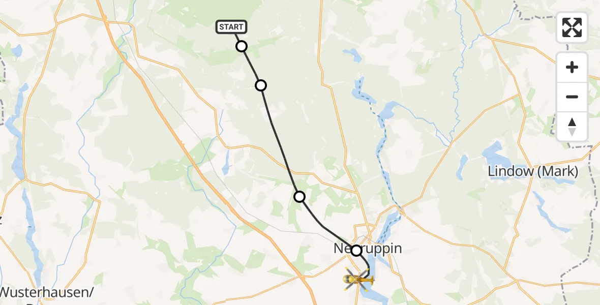 Flugroute Rettungshubschrauber Wittstock/Dosse - Rupin Hospital Hubschrauberlandeplatz, 24 April 2026, 10:22