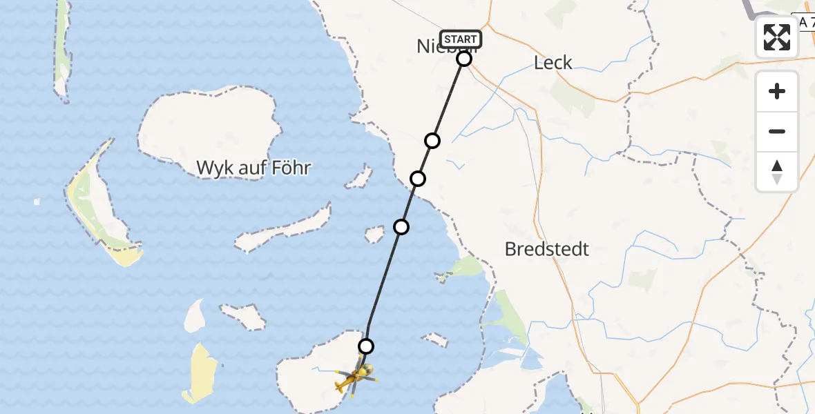 Flugroute Rettungshubschrauber Niebüll - Pellworm, 24 April 2026, 10:22