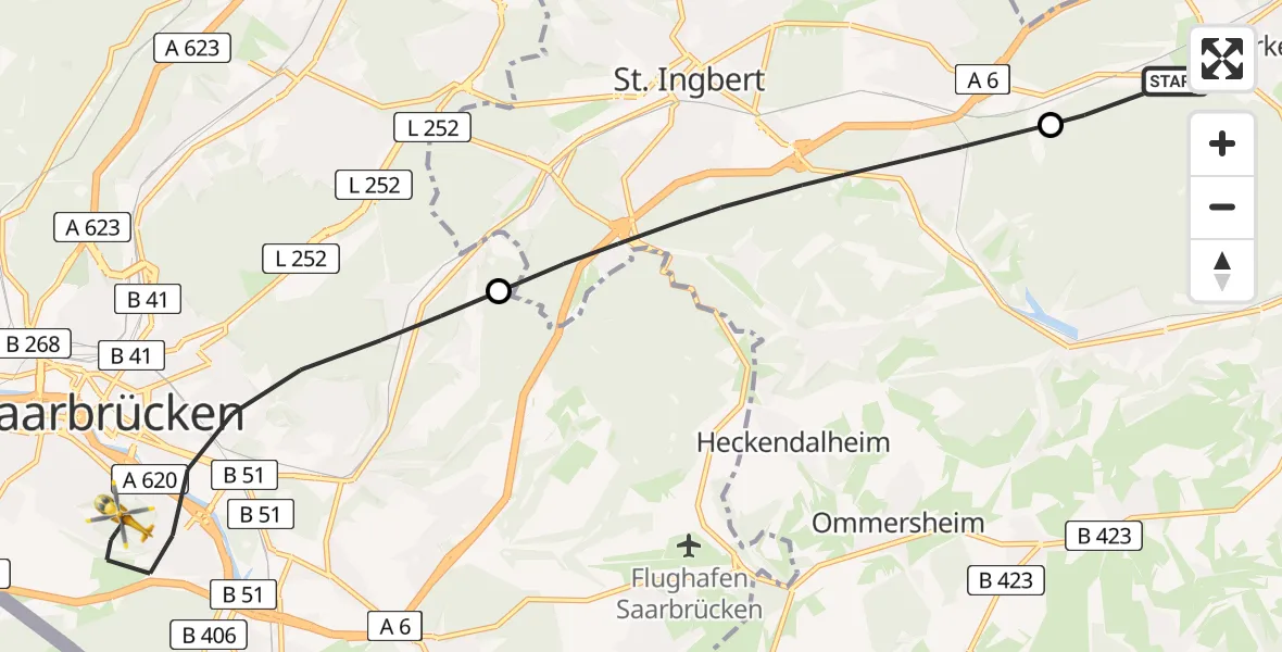 Flugroute Rettungshubschrauber Kirkel - Saarbrücken, 24 April 2026, 10:23