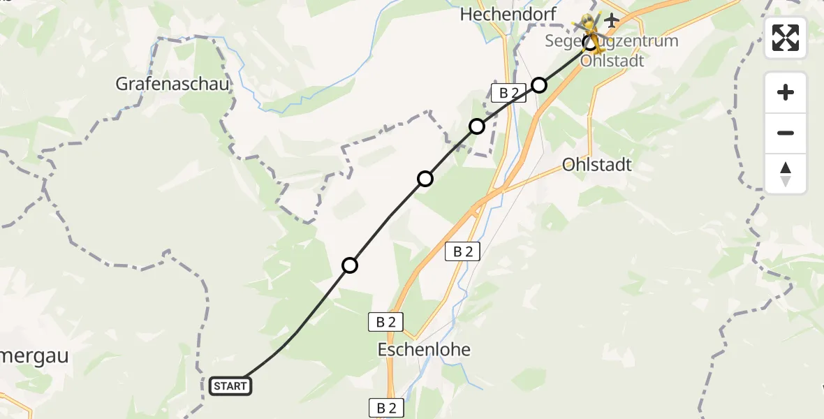 Flugroute Rettungshubschrauber Schwaigen - Ohlstadt Flugplatz, 24 April 2026, 10:26