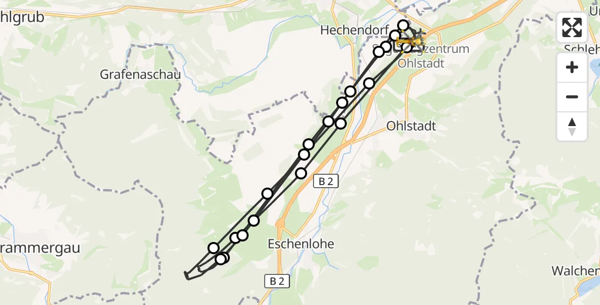 Flugroute Rettungshubschrauber Ohlstadt Flugplatz - Ohlstadt Flugplatz, 24 April 2026, 10:32