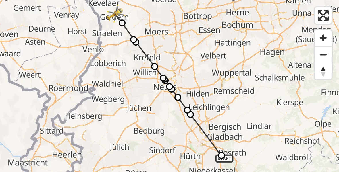 Flugroute Ambulanzhubschrauber Köln Bonn Flughafen - Geldern, 24 April 2026, 10:32