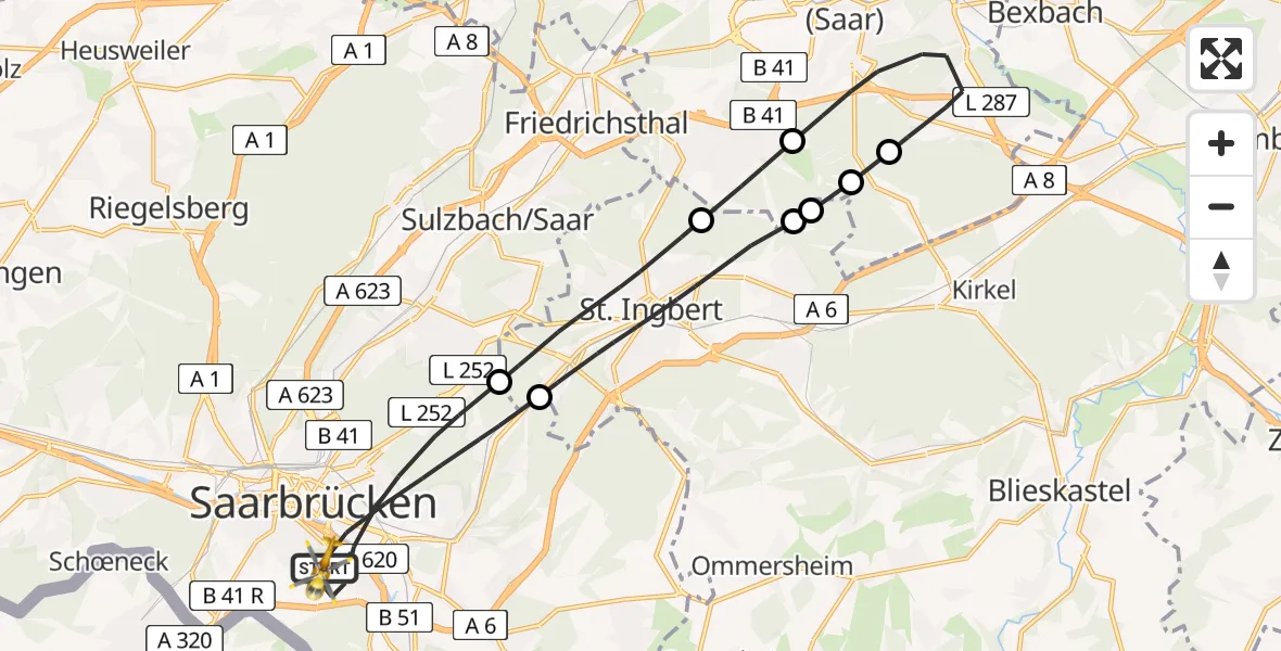 Flugroute Rettungshubschrauber Saarbrücken - Saarbrücken, 24 April 2026, 10:35