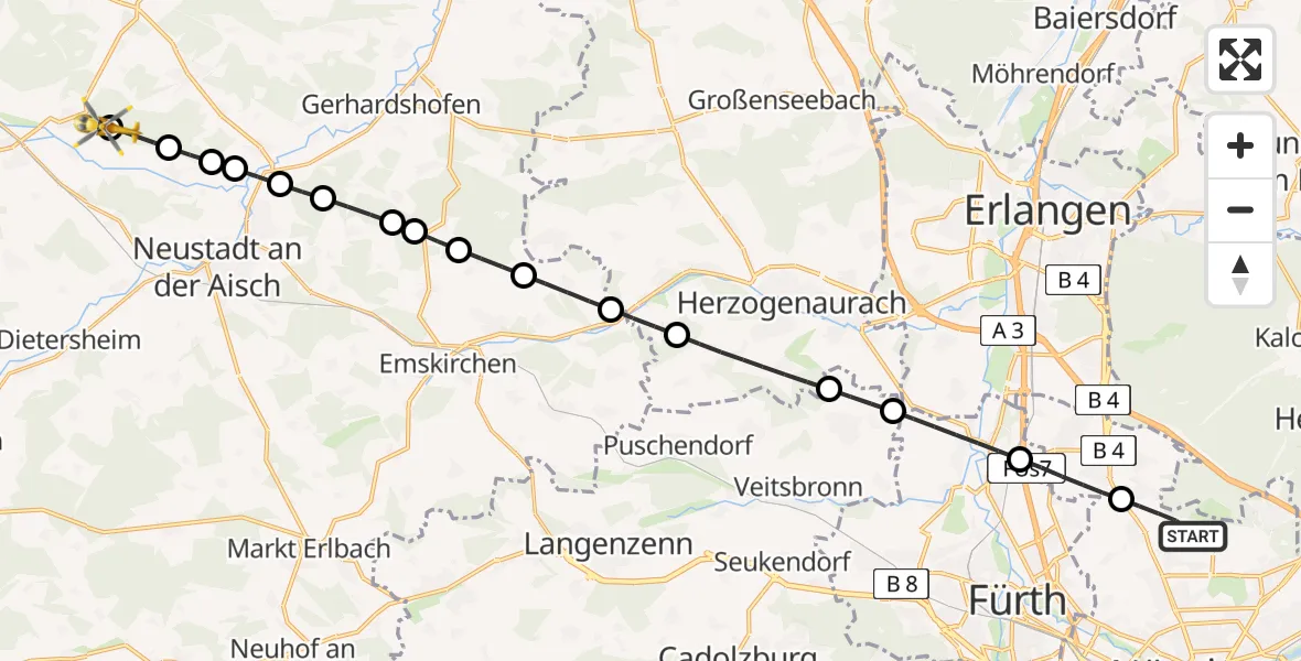 Flugroute Rettungshubschrauber Flughafen Nuremberg - Baudenbach, 24 April 2026, 10:37