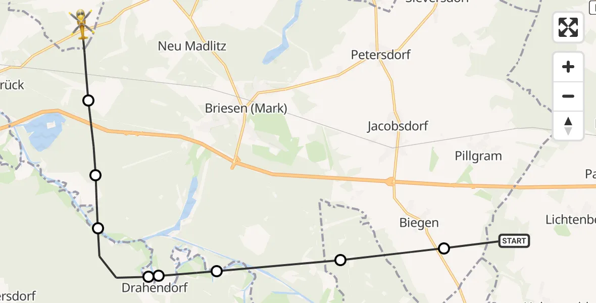 Flugroute Rettungshubschrauber Frankfurt (Oder) - Steinhöfel, 24 April 2026, 10:41